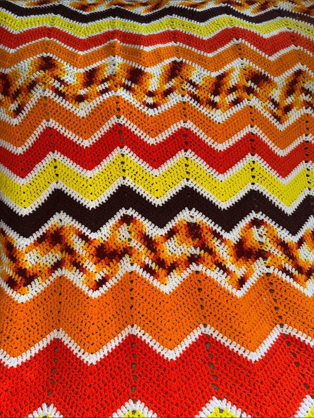 Hand Crafted Orange, Yellow, Brown Chevron Crochet Throw Blanket - Picture 4 of 6